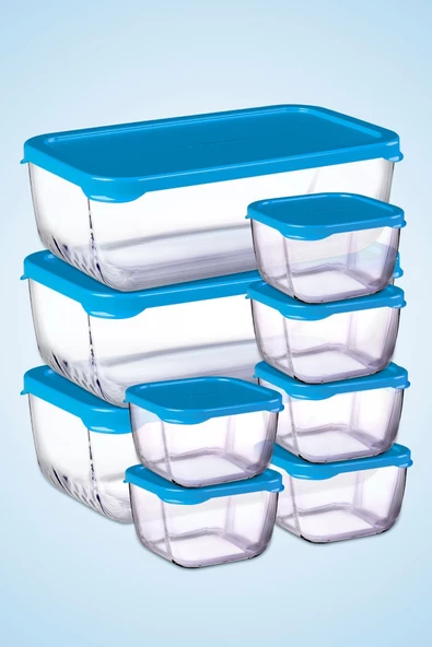 9 Parça Snowbox Mavi Kapaklı Saklama Kabı Takımı / 3 Büyük + 6 Küçük / Özel Set