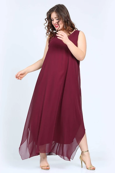 Kadın Rahat Kesim Bordo Şifon Abiye KL3066