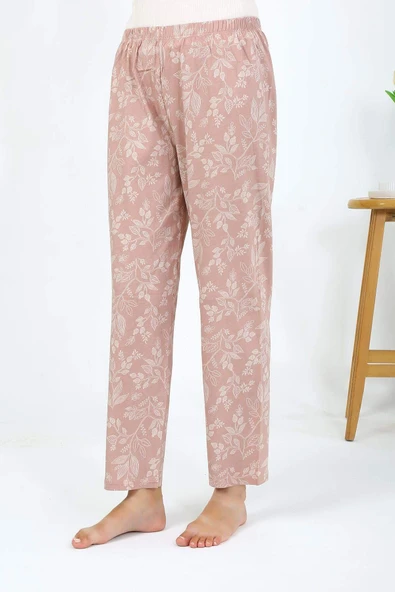 Akbeniz Kadın Penye Çiçek Desenli Tek Alt Pijama 27531 Pudra - 4
