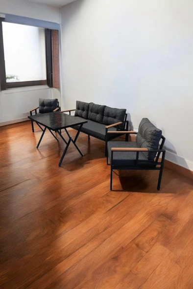 Pimango Pi elize Bahçe Balkon Mobilyası Antrasit 3+1+1 ve Perla Masa - 2