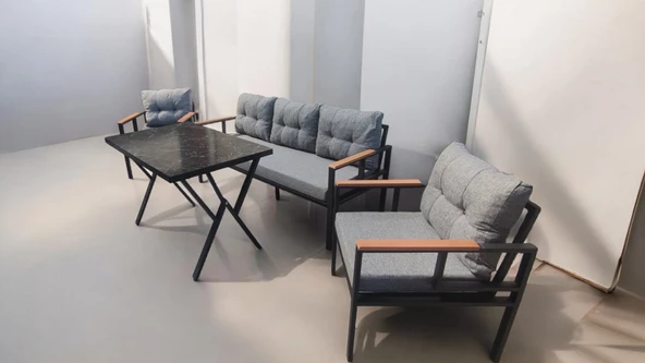 Pimango Pi Elize Bahçe Balkon Mobilyası Gri 3+1+1 ve Perla Masa - 2