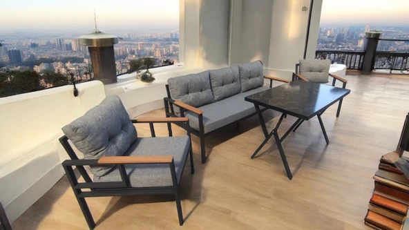 Pimango Pi Elize Bahçe Balkon Mobilyası Gri 3+1+1 ve Perla Masa - 3