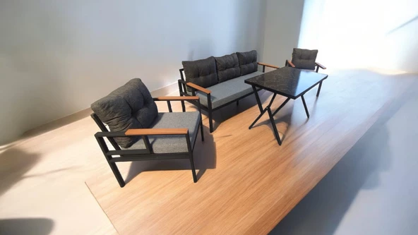 Pimango Pi Elize Bahçe Balkon Mobilyası Gri Antrasit 3+1+1 ve Perla Masa - 2