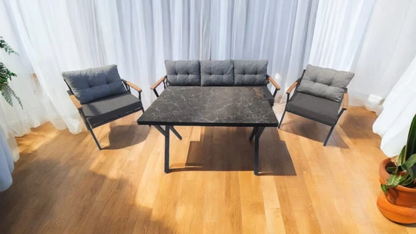 Pimango Pi Locca Bahçe Balkon Mobilyası Antrasit Gri 3+1+1 ve Perla Masa