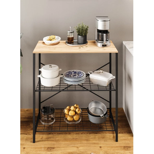 Eportatif Çok Amaçlı Mutfak Rafı Bangosu Masa Geniş Çam 1439 - 2