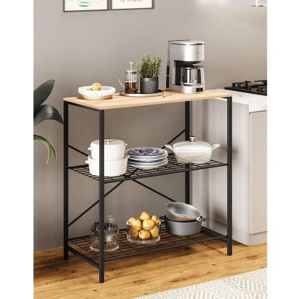 Eportatif Çok Amaçlı Mutfak Rafı Bangosu Masa Geniş Çam 1439