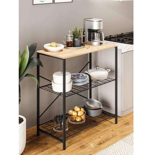 Eportatif Çok Amaçlı Mutfak Rafı Bangosu Masa Geniş Çam 1439 - 3