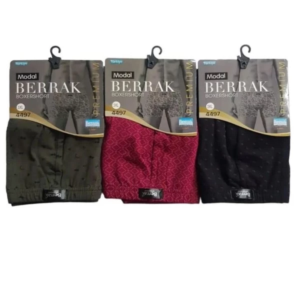 BERRAK 4497 ERKEK MODAL DESENLİ BOXER 3 ADET  M ÇOK RENKLİ