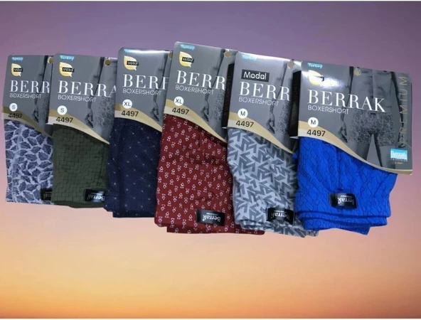 BERRAK 4497 ERKEK MODAL DESENLİ BOXER 6 ADET  ÇOK RENKLİ L