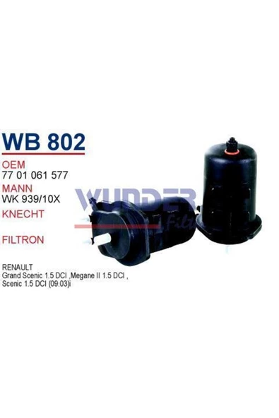 WUNDER Wb802 Mazot Filtresi - Renault Megane Iı - Scenic Iı 1.5 Dcı