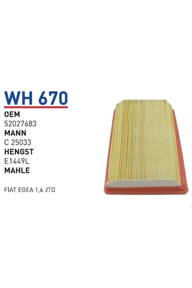 WUNDER Wh670 Hava Filtresi - Fiat Egea 1,6 Jtd