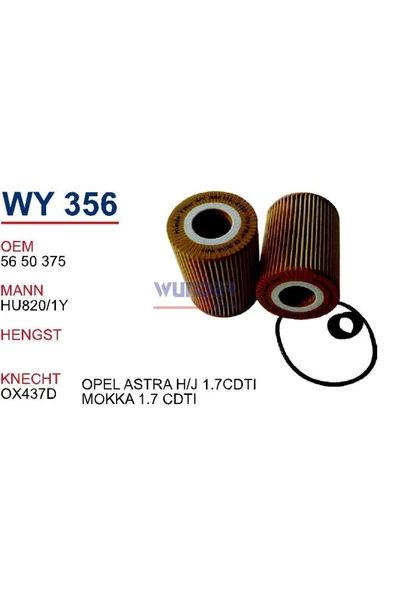 WUNDER WY356 Yağ Filtresi - OPEL MOKKA 1.4-1.6 -1.7 CDTİ