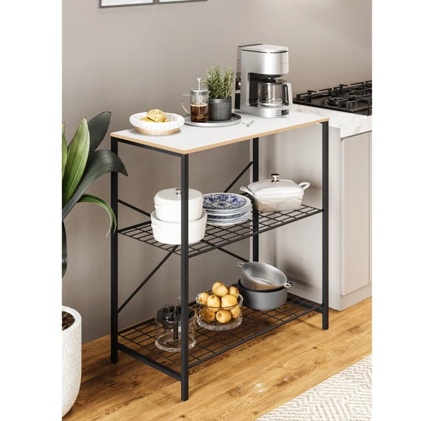 Eportatif Çok Amaçlı Mutfak Rafı Bangosu Masa Geniş Beyaz 1440 - 3