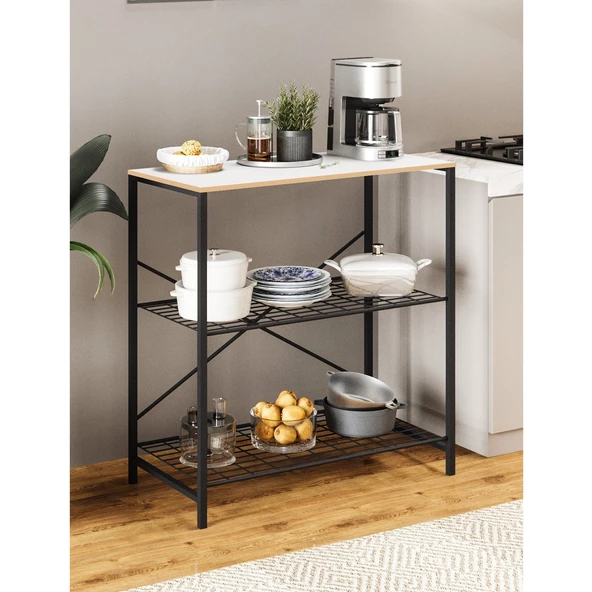 Eportatif Çok Amaçlı Mutfak Rafı Bangosu Masa Geniş Beyaz 1440