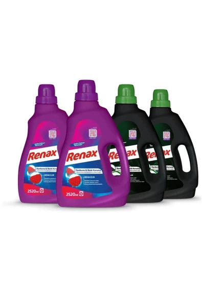 RENAX sıvı çamaşır deterjanı renkliler ve siyahlara özel 2520 ml 4 adet (2 renkliler 2 siyahlar )