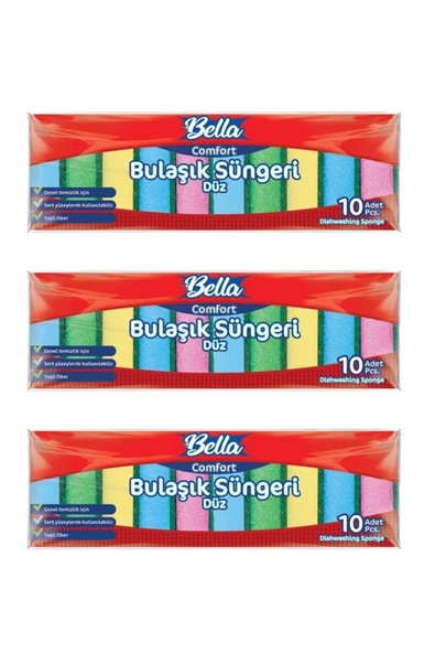 Banat Bella Comfort Renkli Düz Bulaşık Süngeri 10'lu Paketx 3 adet