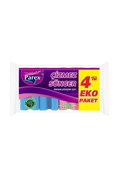 Parex Çizmez Oluklu Bulaşık Süngeri 4'lü Paket