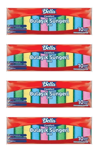 Banat Bella Comfort Renkli Düz Bulaşık Süngeri 10'lu Paketx 4 adet