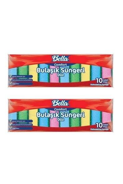 Banat Bella Comfort Renkli Düz Bulaşık Süngeri 10'lu Paketx 2 adet