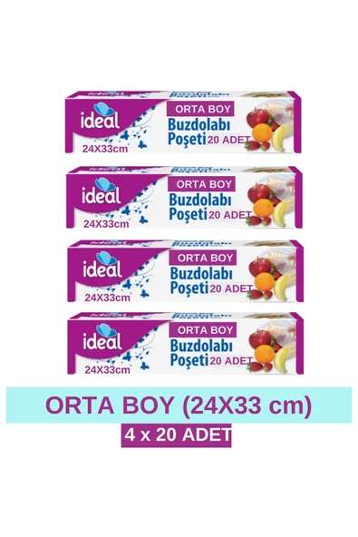 İdeal Orta Boy Buzdolabı Poşeti (24x33 cm) 4 x 20 Adet