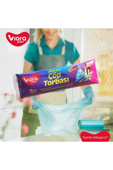 viora Standart Orta Boy Kokulu Çöp Torbası 5 Paket 75 Adet 55x60 Cm Çöp Poşeti