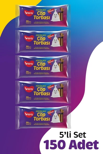 viora 5 Paket Çöp Torbası Küçük Boy 40x50 Cm 150 Adet