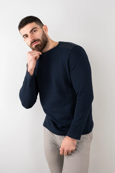 Likralı Erkek Lacivert Sweatshirt - 4