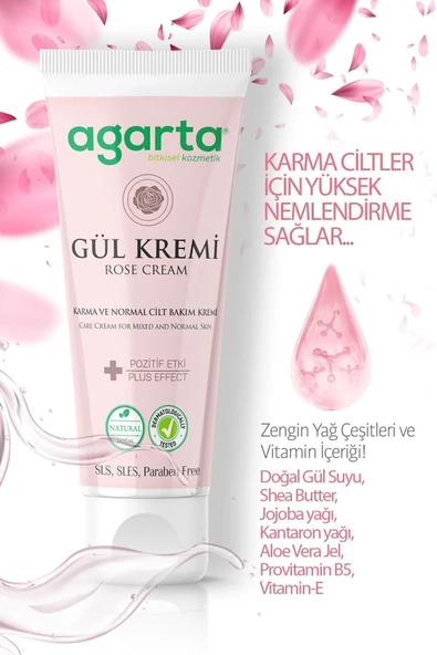 Agarta Doğal Gül Aromalı Nemlendirici El Ve Cilt Bakım Kremi 75 ml - 3