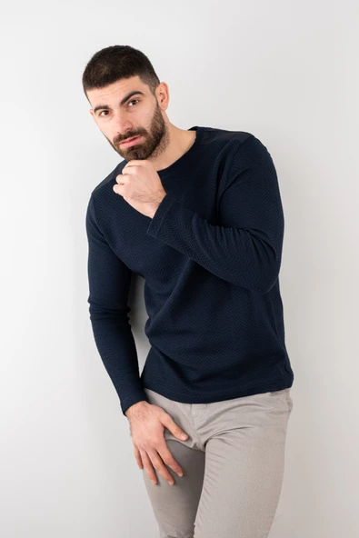 Likralı Erkek Lacivert Sweatshirt - 3