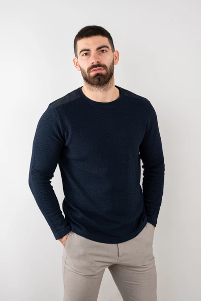 Likralı Erkek Lacivert Sweatshirt - 5