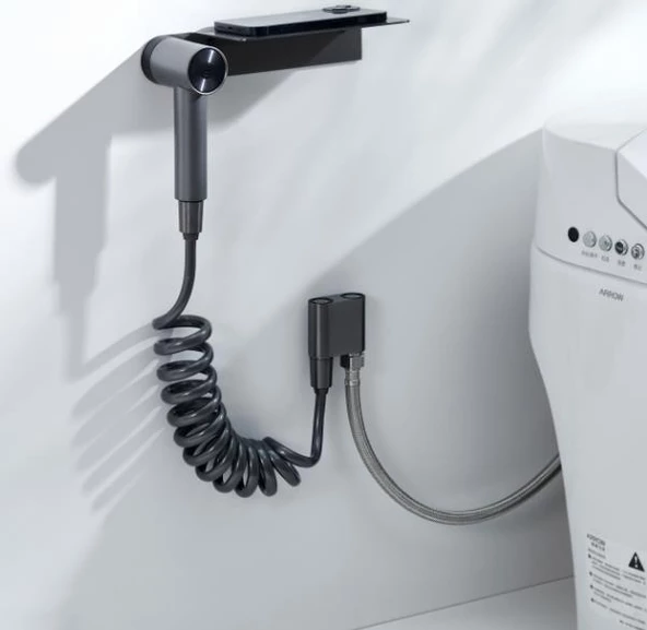 Taharatmatik Bide Sprey Yıkama Sistemi Manyetik Askı ve Etejerli Gun Grey H707GR - 5