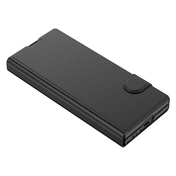 Galaxy Z Fold 6 Kılıf Suni Deri Tasarımlı Magnetik Tokalı ve Kartlıklı  Kıpta Zegna Kapak - 4