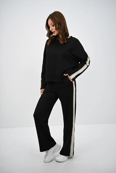 Kadın Rahat Kalıp Uzun Kollu Şeritli Bol Paça Eşofman Takımı 4120-25 - 2