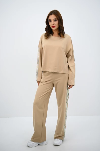 Kadın Rahat Kalıp Uzun Kollu Şeritli Bol Paça Eşofman Takımı 4120-25 - 10