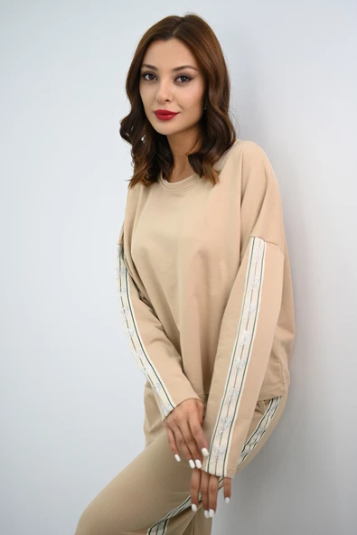 Kadın Rahat Kalıp Uzun Kollu Şeritli Bol Paça Eşofman Takımı 4120-25 - 8