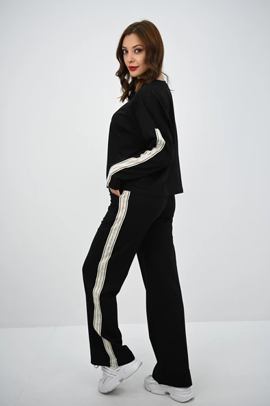 Kadın Rahat Kalıp Uzun Kollu Şeritli Bol Paça Eşofman Takımı 4120-25 - 5