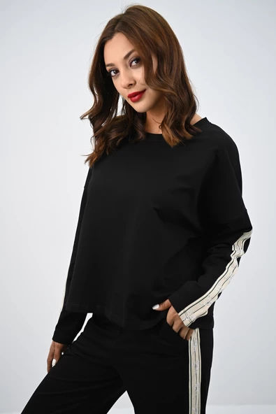 Kadın Rahat Kalıp Uzun Kollu Şeritli Bol Paça Eşofman Takımı 4120-25 - 6