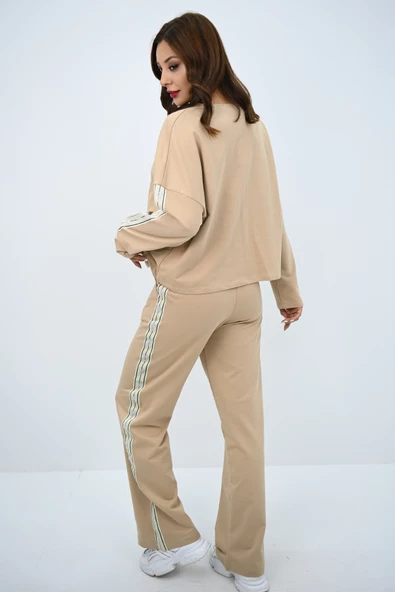 Kadın Rahat Kalıp Uzun Kollu Şeritli Bol Paça Eşofman Takımı 4120-25 - 11