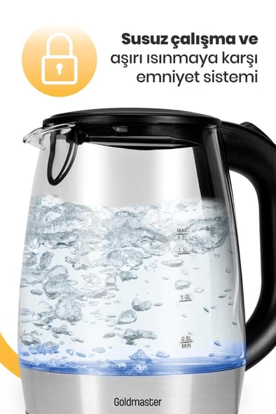 Goldmaster Aquarıne IN-6342 2200 W 1.7 lt Işıklı Cam Kettle - 12