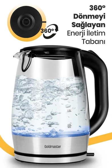 Goldmaster Aquarıne IN-6342 2200 W 1.7 lt Işıklı Cam Kettle - 3