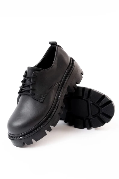 868-754 Siyah Bağcıklı Günlük Yüksek Tabanlı Loafer Ayakkabı - 3