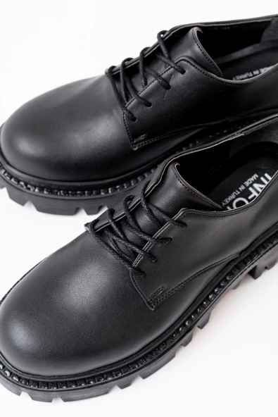 868-754 Siyah Bağcıklı Günlük Yüksek Tabanlı Loafer Ayakkabı - 5