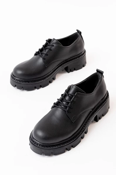 868-754 Siyah Bağcıklı Günlük Yüksek Tabanlı Loafer Ayakkabı - 4