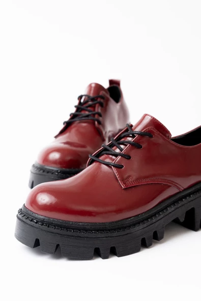 868-754 Bordo Rugan Bağcıklı Günlük Yüksek Tabanlı Loafer Ayakkabı - 5