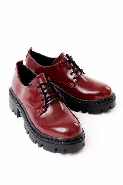 868-754 Bordo Rugan Bağcıklı Günlük Yüksek Tabanlı Loafer Ayakkabı - 4