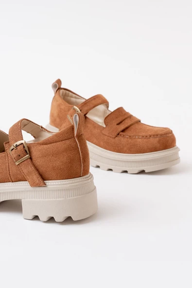 745-771 Taba Süet Kadın Günlük Yüksek Tabanlı Loafer Ayakkabı - 5