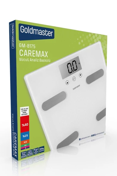 GoldMaster Caremax Geniş Ekranlı 12 Kişi Hafızalı Yağ Ölçer Fonksiyonlu Vücut Analizli Tartı Baskül - 8