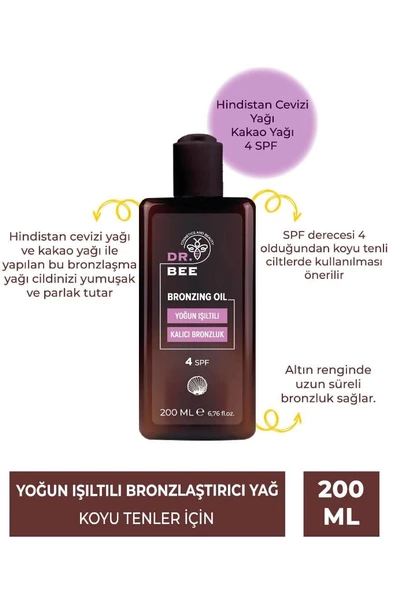 Dr.Bee Yoğun Işıltılı Bronzlaştırıcı Yağ Spf 4+ Hafif Koyu Tenliler Için