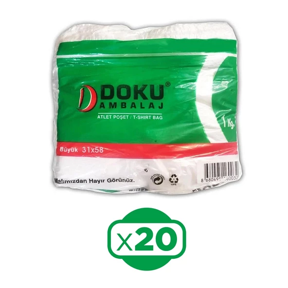 Doku Ambalaj Atlet Poşet 31x58 cm Büyük Boy 1 kg x 20 Adet (20 kg)