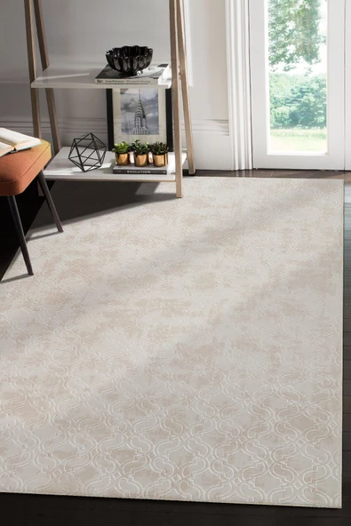 Vl Yıkanabilir Kaymaz Tabanlı Violin Embos Kesme Rulo Halı Yolluk Krem Z1002b - 4